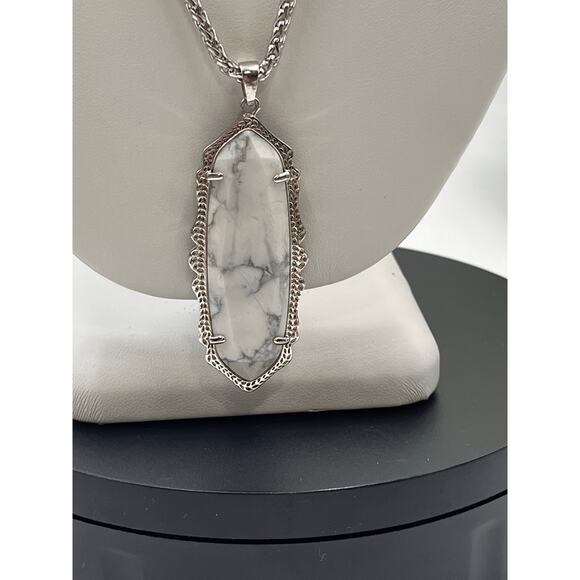 Kendra Scott Signed Frances White Howlite Silver Tone Long Necklace - Picture 3 of 7